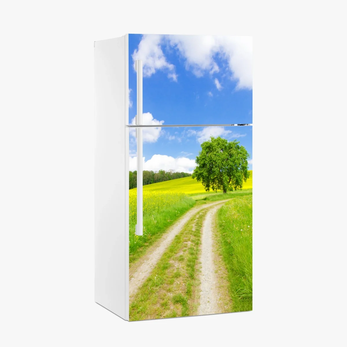 Kühlschrankaufkleber sonniger feldweg mit einsamem baum – Wallnifity® Kühlschrankaufkleber sonniger feldweg mit einsamem baum – Wallnifity®
