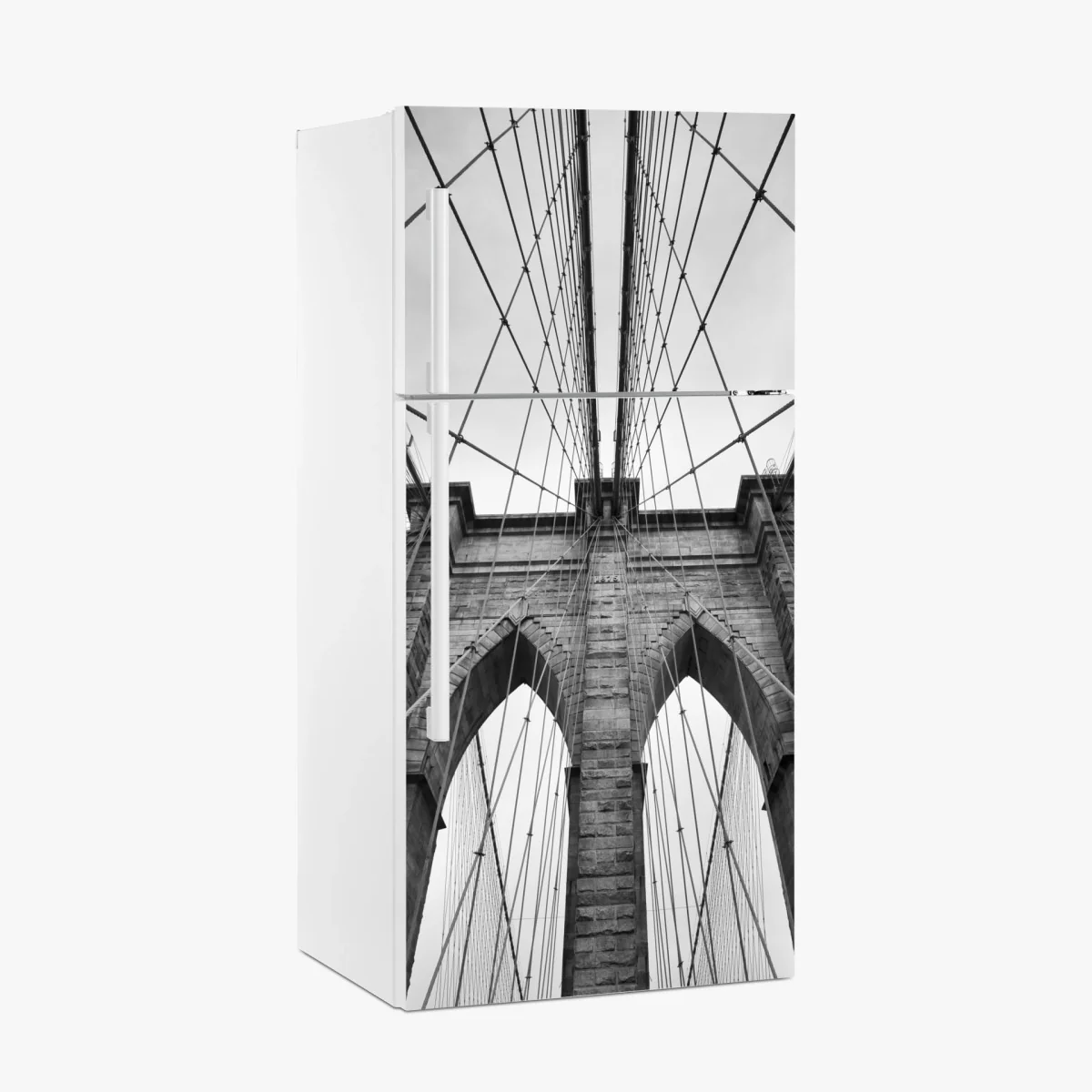 Kühlschrankaufkleber perspektive der Brooklyn Bridge in monochrom – Wallnifity® Kühlschrankaufkleber perspektive der Brooklyn Bridge in monochrom – Wallnifity®