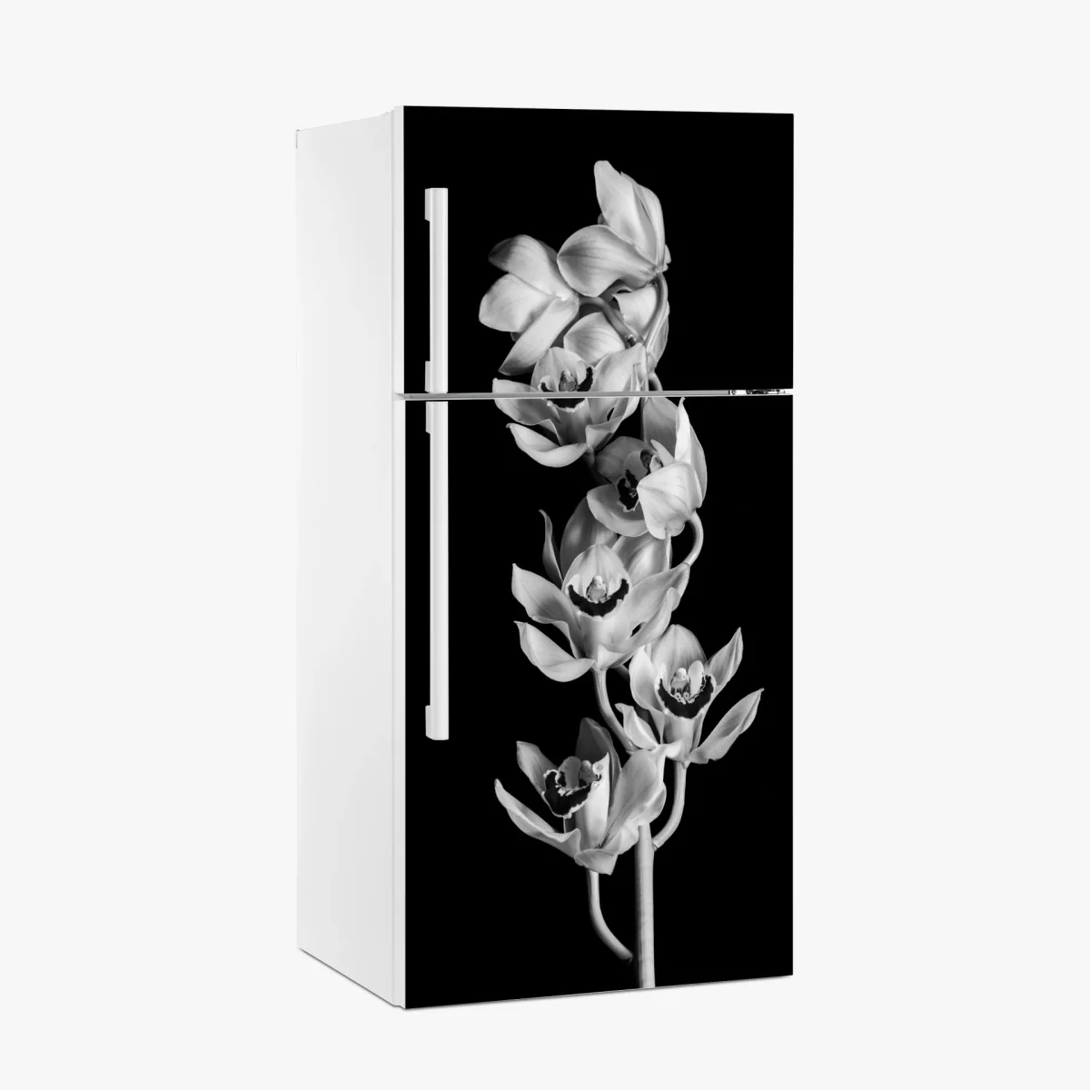 Kühlschrankaufkleber eleganter monochromer orchideenstiel – Wallnifity® Kühlschrankaufkleber eleganter monochromer orchideenstiel – Wallnifity®