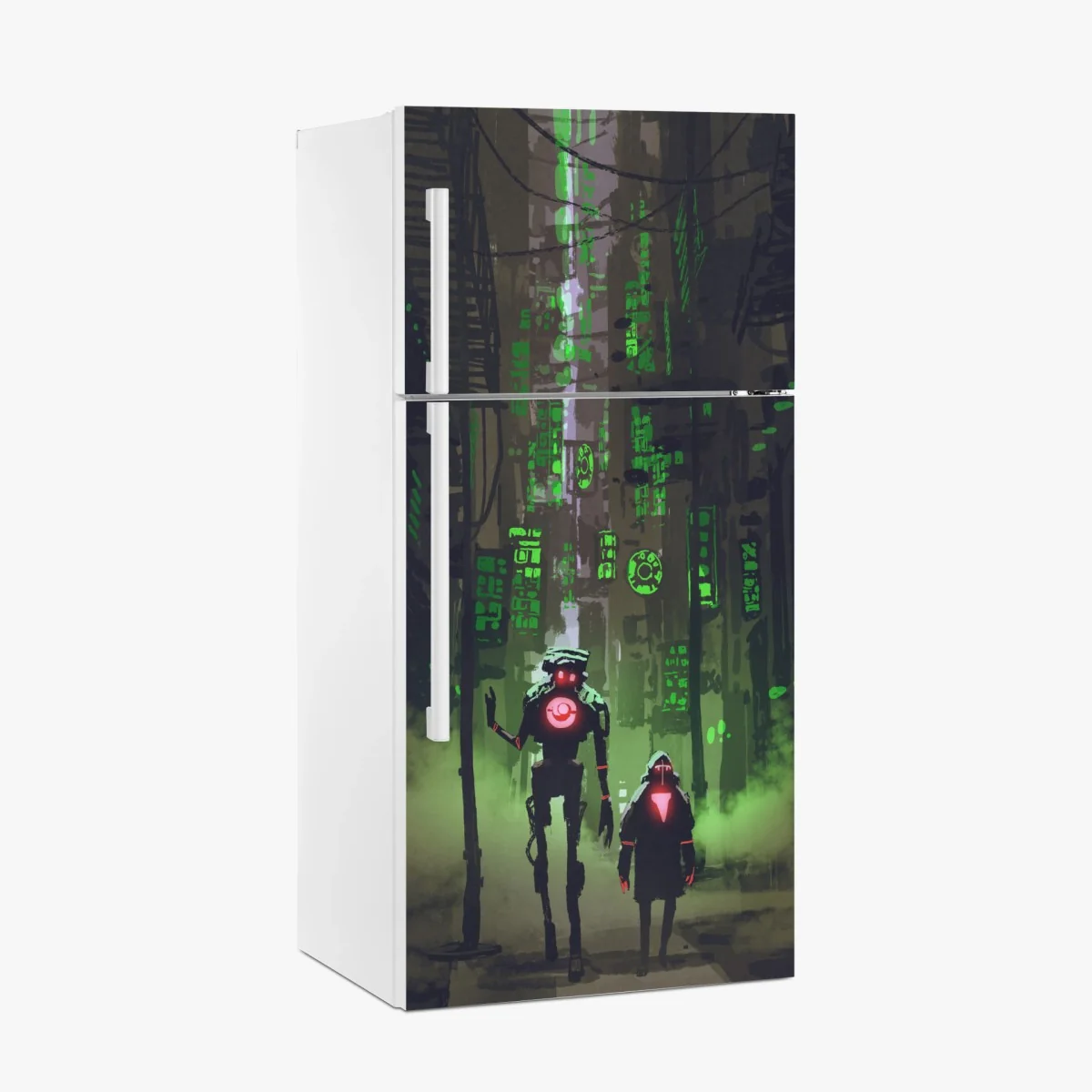 Kühlschrankaufkleber roboter in der neon gasse – Wallnifity® Kühlschrankaufkleber roboter in der neon gasse – Wallnifity®