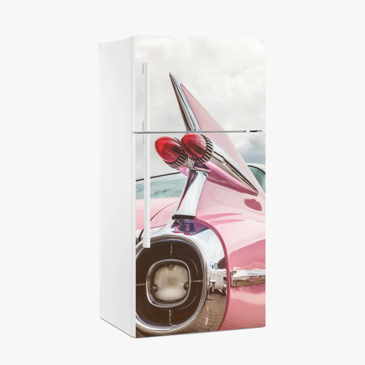 Kühlschrankaufkleber rosa retro klassisches auto heckflosse – Wallnifity® Kühlschrankaufkleber rosa retro klassisches auto heckflosse – Wallnifity®