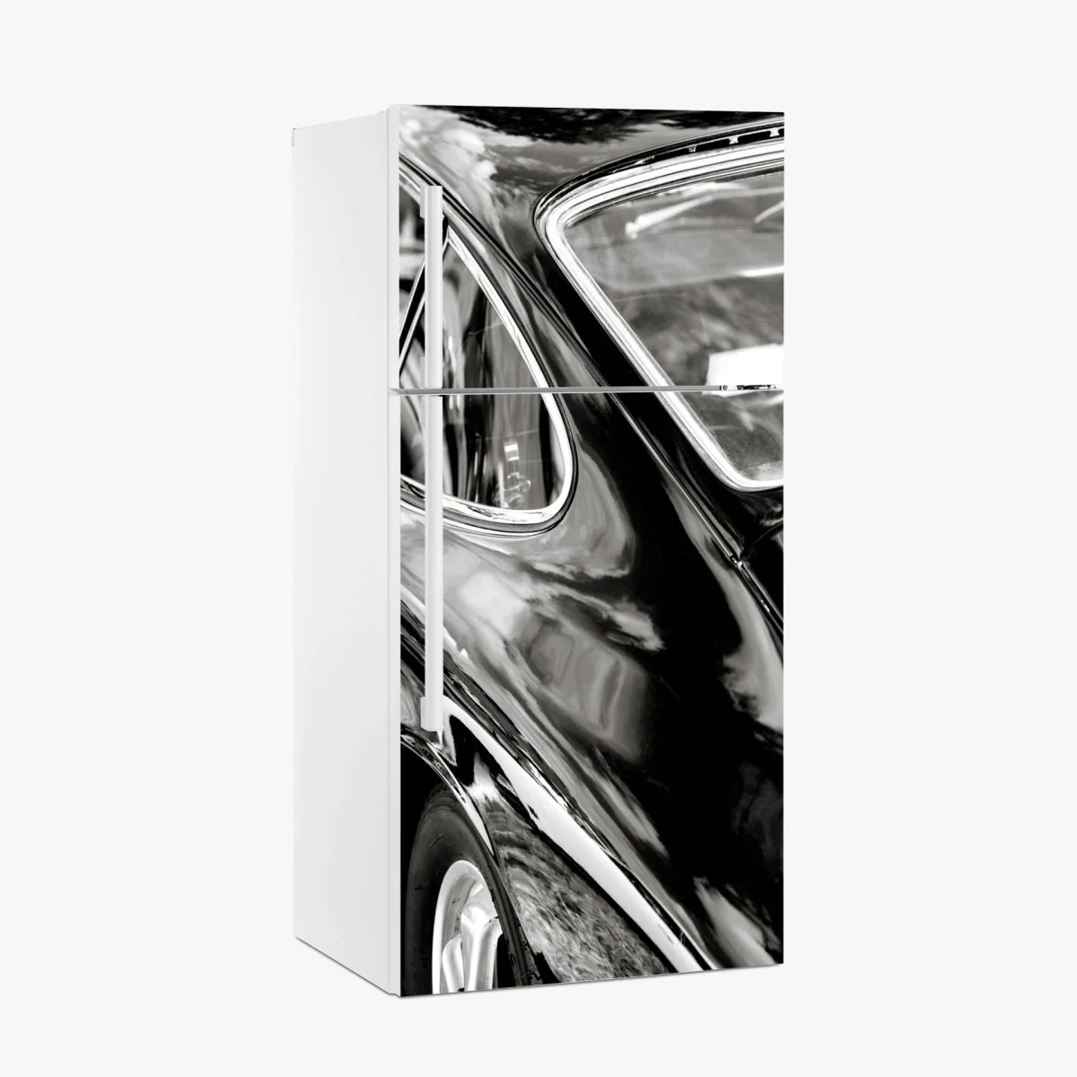 Kühlschrankaufkleber oldtimer rückansicht detail in schwarzweiß – Wallnifity® Kühlschrankaufkleber oldtimer rückansicht detail in schwarzweiß – Wallnifity®