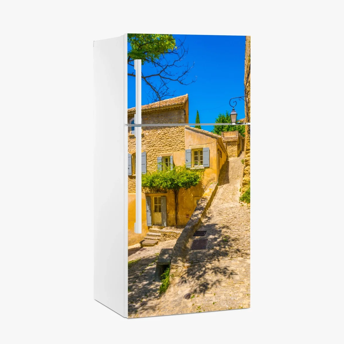 Kühlschrankaufkleber sonnige kopfsteinpflastergasse – Wallnifity®