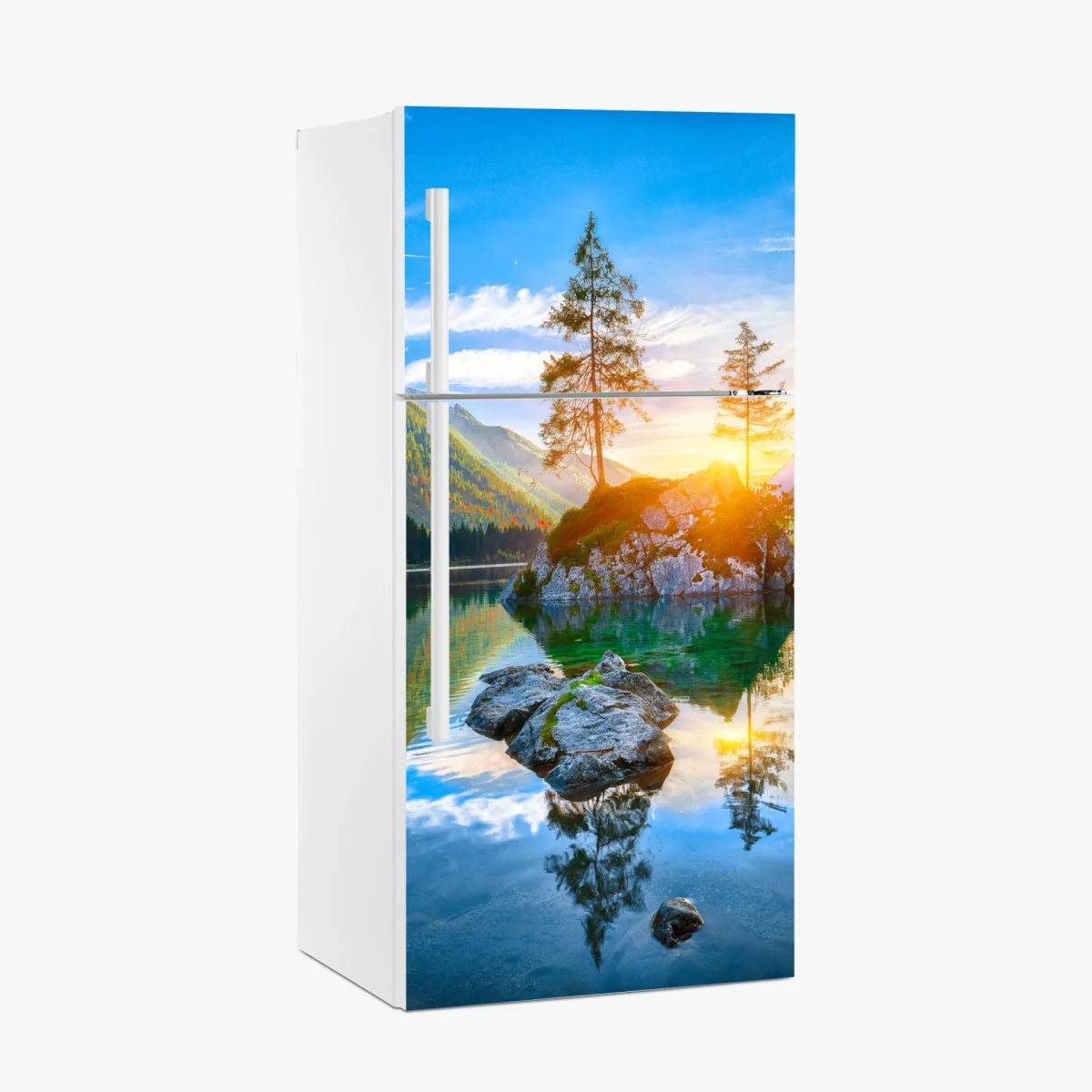 Kühlschrankaufkleber sonnenuntergang über Hintersee felseninsel – Wallnifity®