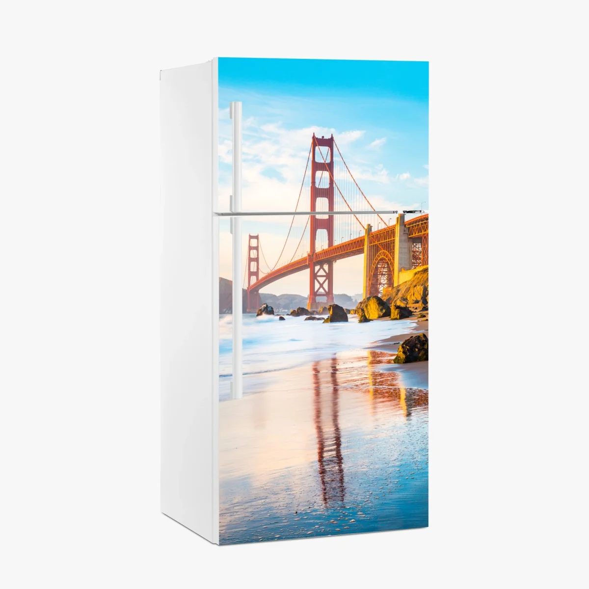 Kühlschrankaufkleber goldene stunde an der Golden Gate Bridge, Baker Beach – Wallnifity®