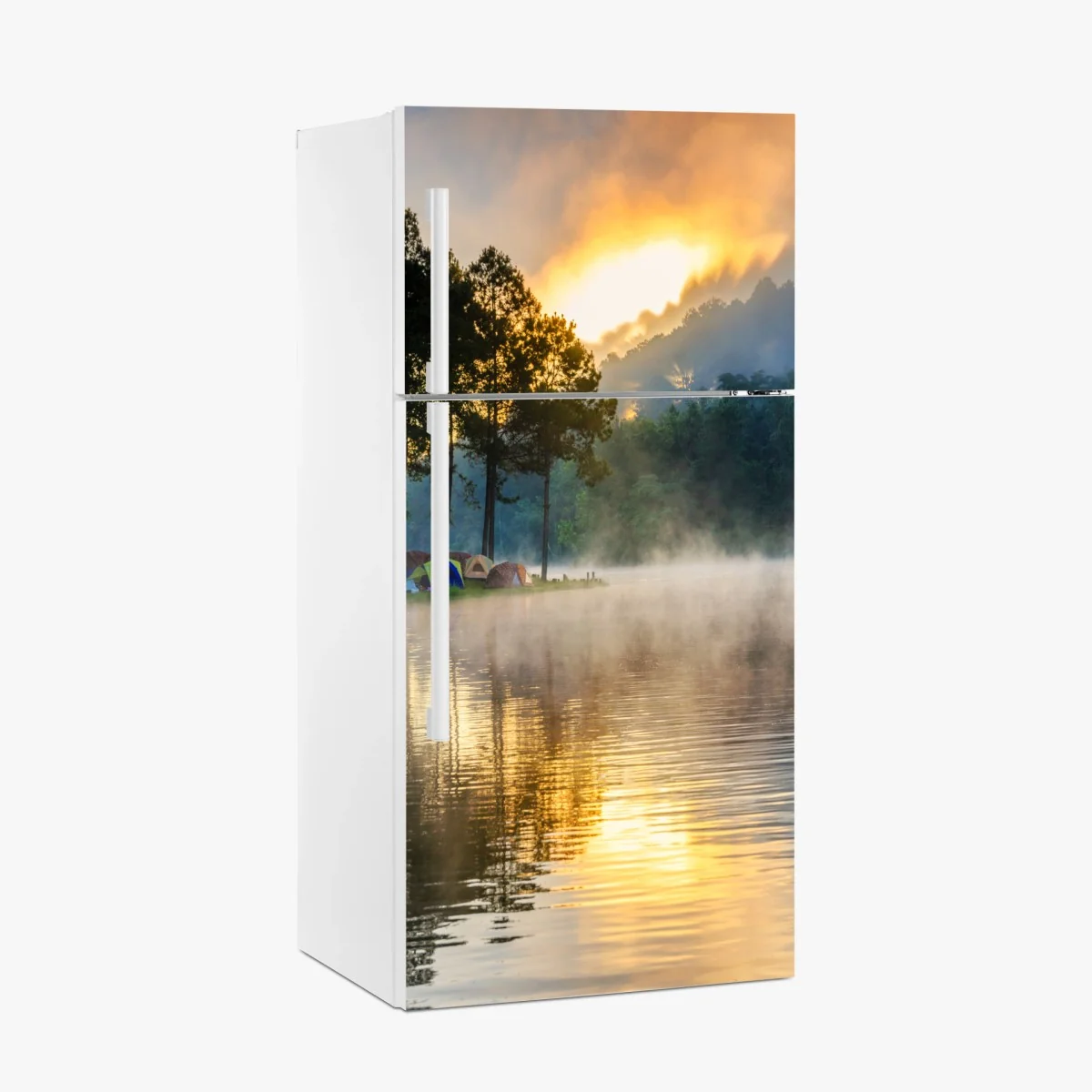 Kühlschrankaufkleber morgendlicher nebel am Pang Oung see, Mae Hong Son – Wallnifity® Kühlschrankaufkleber morgendlicher nebel am Pang Oung see, Mae Hong Son – Wallnifity®