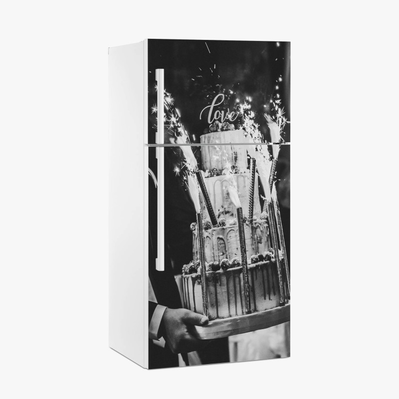 Kühlschrankaufkleber rustikale hochzeitstorte mit wunderkerzen