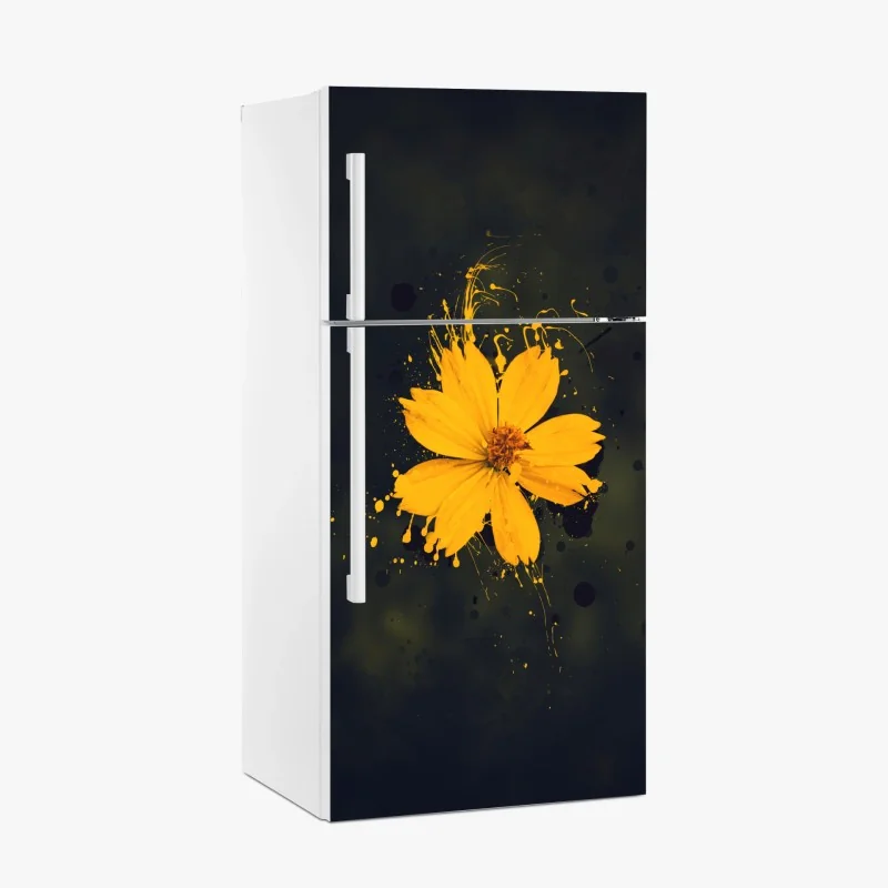 Kühlschrankaufkleber leuchtende gelbe blüte auf dunklem hintergrund