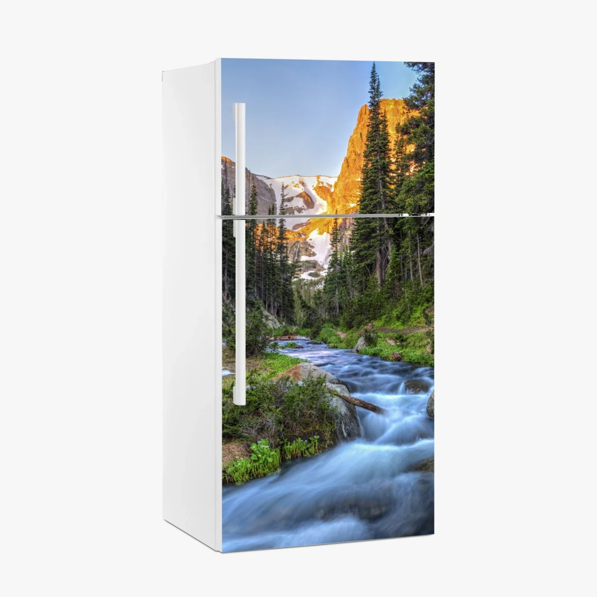 Kühlschrankaufkleber goldener gipfel über alpenbach – Wallnifity® Kühlschrankaufkleber goldener gipfel über alpenbach – Wallnifity®