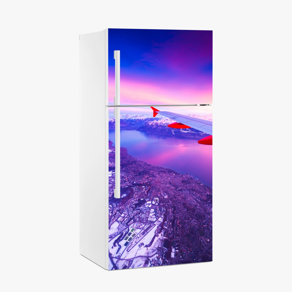 Kühlschrankaufkleber luftaufnahme einer stadt am see bei sonnenuntergang – Wallnifity® Kühlschrankaufkleber luftaufnahme einer stadt am see bei sonnenuntergang – Wallnifity®