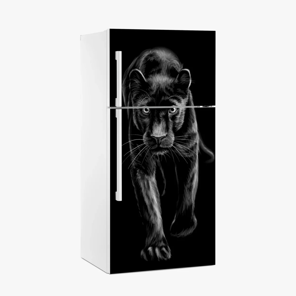Kühlschrankaufkleber schreitender schwarzer panther illustration – Wallnifity® Kühlschrankaufkleber schreitender schwarzer panther illustration – Wallnifity®