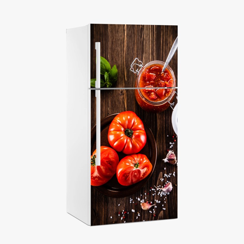 Kühlschrankaufkleber frische tomaten und hausgemachte tomatensauce