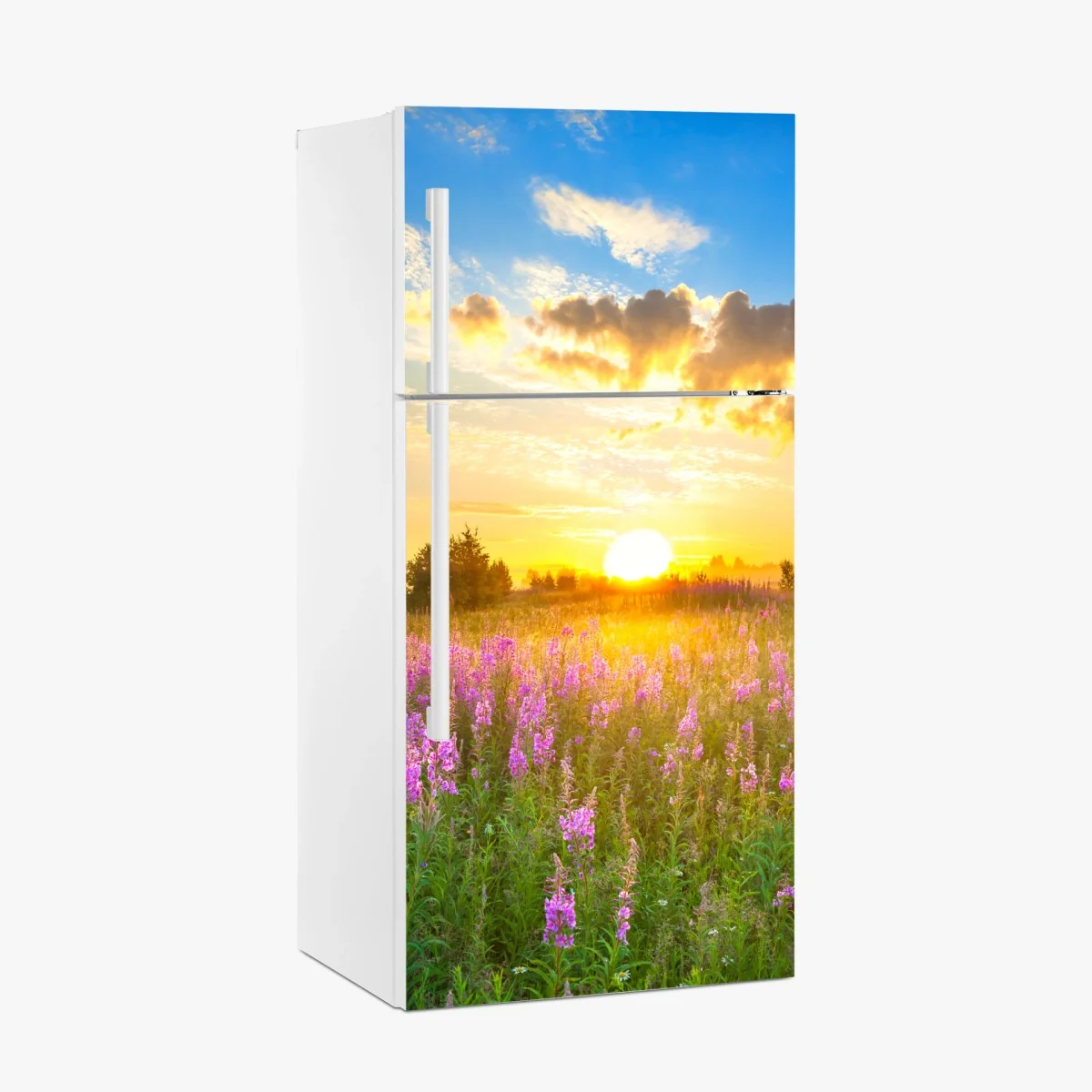 Kühlschrankaufkleber sonnenaufgang über violetter wildblumenwiese – Wallnifity® Kühlschrankaufkleber sonnenaufgang über violetter wildblumenwiese – Wallnifity®