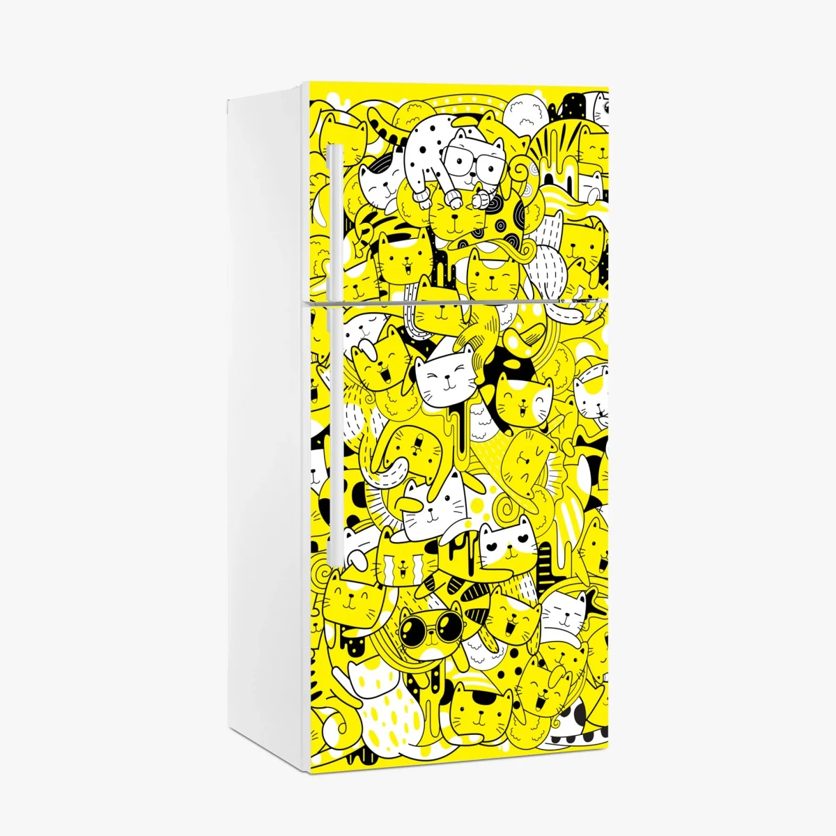Kühlschrankaufkleber verspielte gelbe katzen-collage – Wallnifity® Kühlschrankaufkleber verspielte gelbe katzen-collage – Wallnifity®