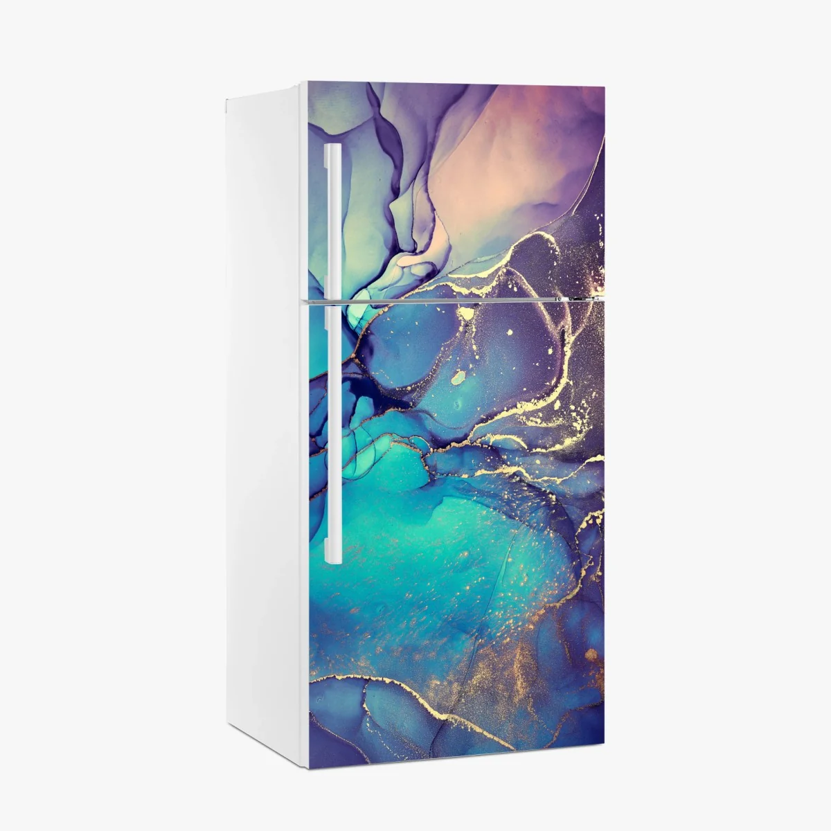 Kühlschrankaufkleber türkis und gold fließende marmorabstraktion – Wallnifity®