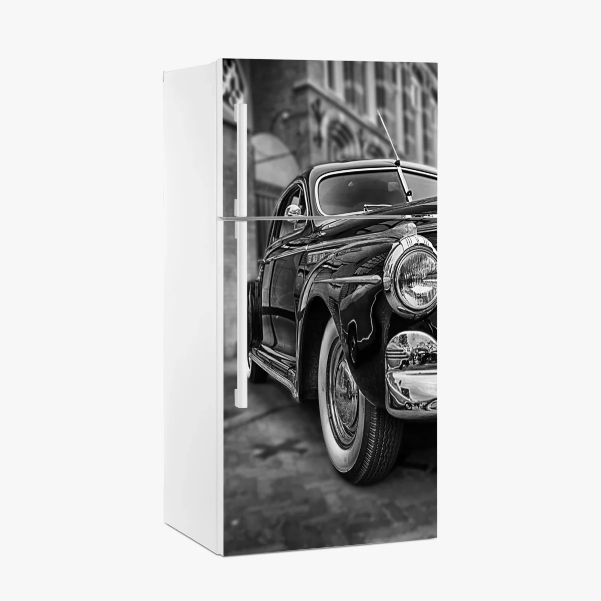 Kühlschrankaufkleber vintage klassisches auto auf kopfsteinpflaster – Wallnifity® Kühlschrankaufkleber vintage klassisches auto auf kopfsteinpflaster – Wallnifity®
