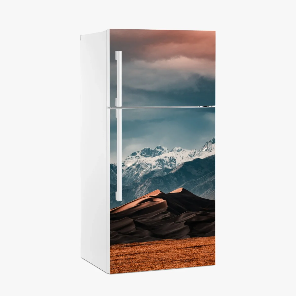 Kühlschrankaufkleber wüstendünen vor schneebedeckten gipfeln – Wallnifity® Kühlschrankaufkleber wüstendünen vor schneebedeckten gipfeln – Wallnifity®
