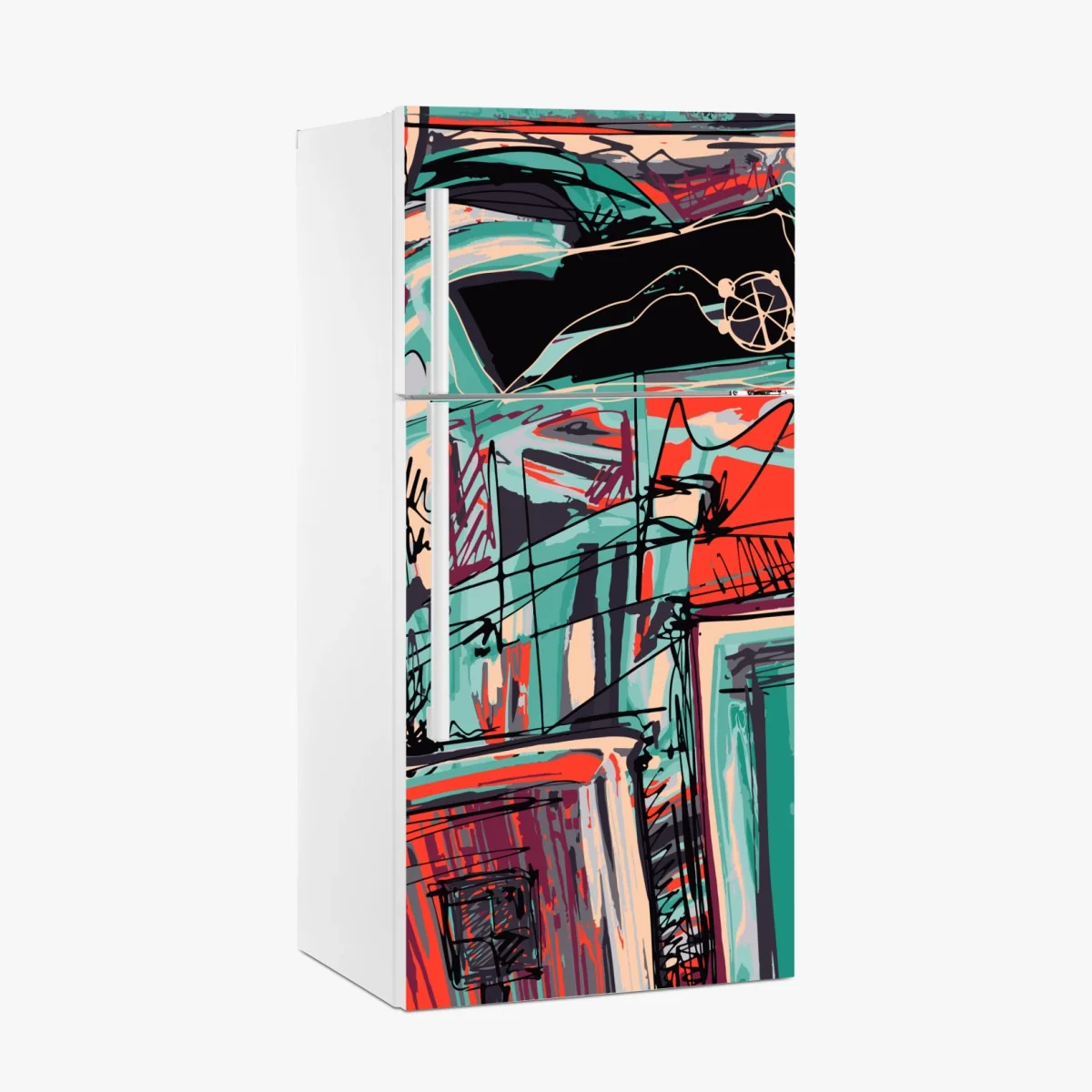 Kühlschrankaufkleber türkis-korall abstrakte komposition – Wallnifity® Kühlschrankaufkleber türkis-korall abstrakte komposition – Wallnifity®