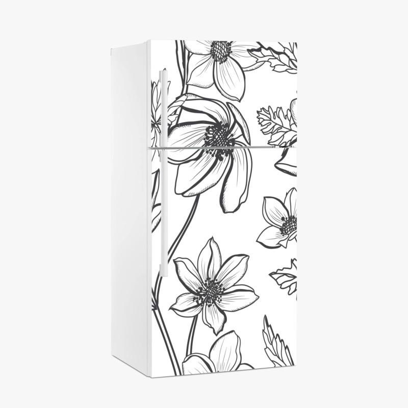 Kühlschrankaufkleber botanische linienzeichnung mit blumen