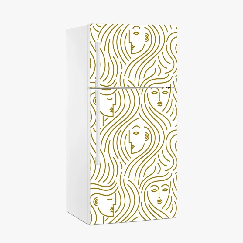 Kühlschrankaufkleber goldene fließende gesichter nahtloses muster – Wallnifity®