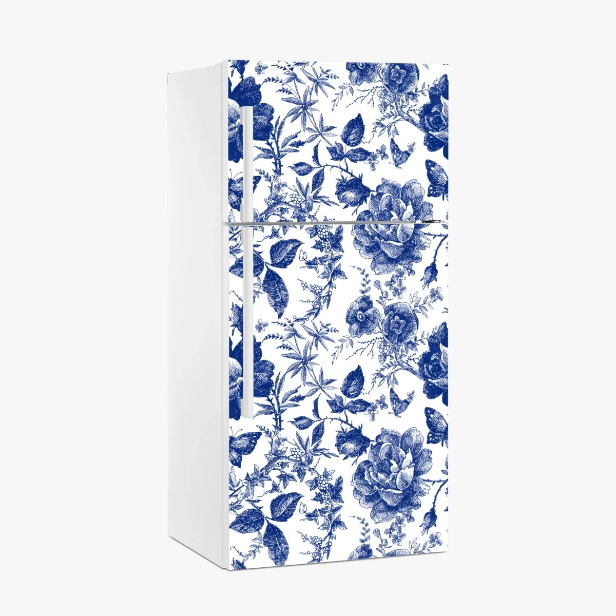 Kühlschrankaufkleber blaues blumen toile-muster – Wallnifity® Kühlschrankaufkleber blaues blumen toile-muster – Wallnifity®