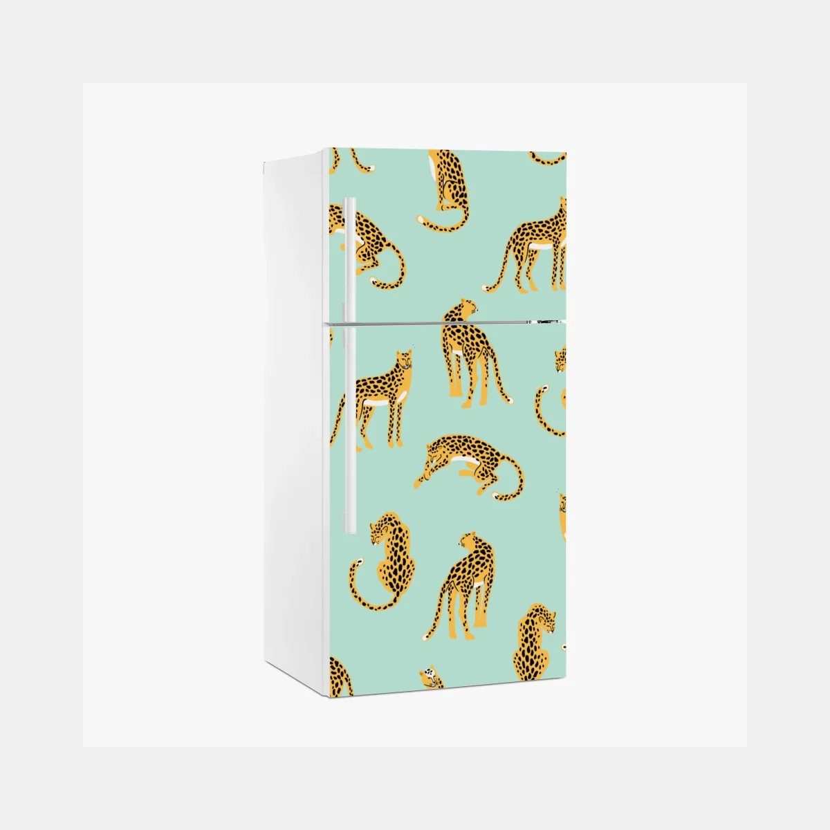 Kühlschrankaufkleber verspieltes gepardenmuster auf türkisgrund – Wallnifity® Kühlschrankaufkleber verspieltes gepardenmuster auf türkisgrund – Wallnifity®