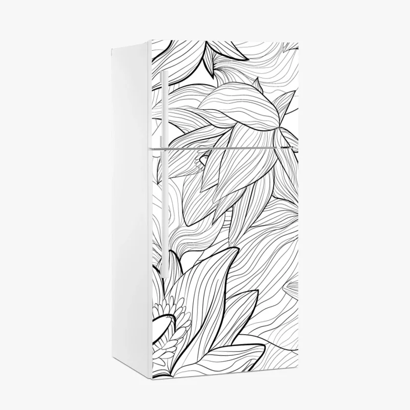 Kühlschrankaufkleber zarte lotus-linienzeichnung – Wallnifity® Kühlschrankaufkleber zarte lotus-linienzeichnung – Wallnifity®