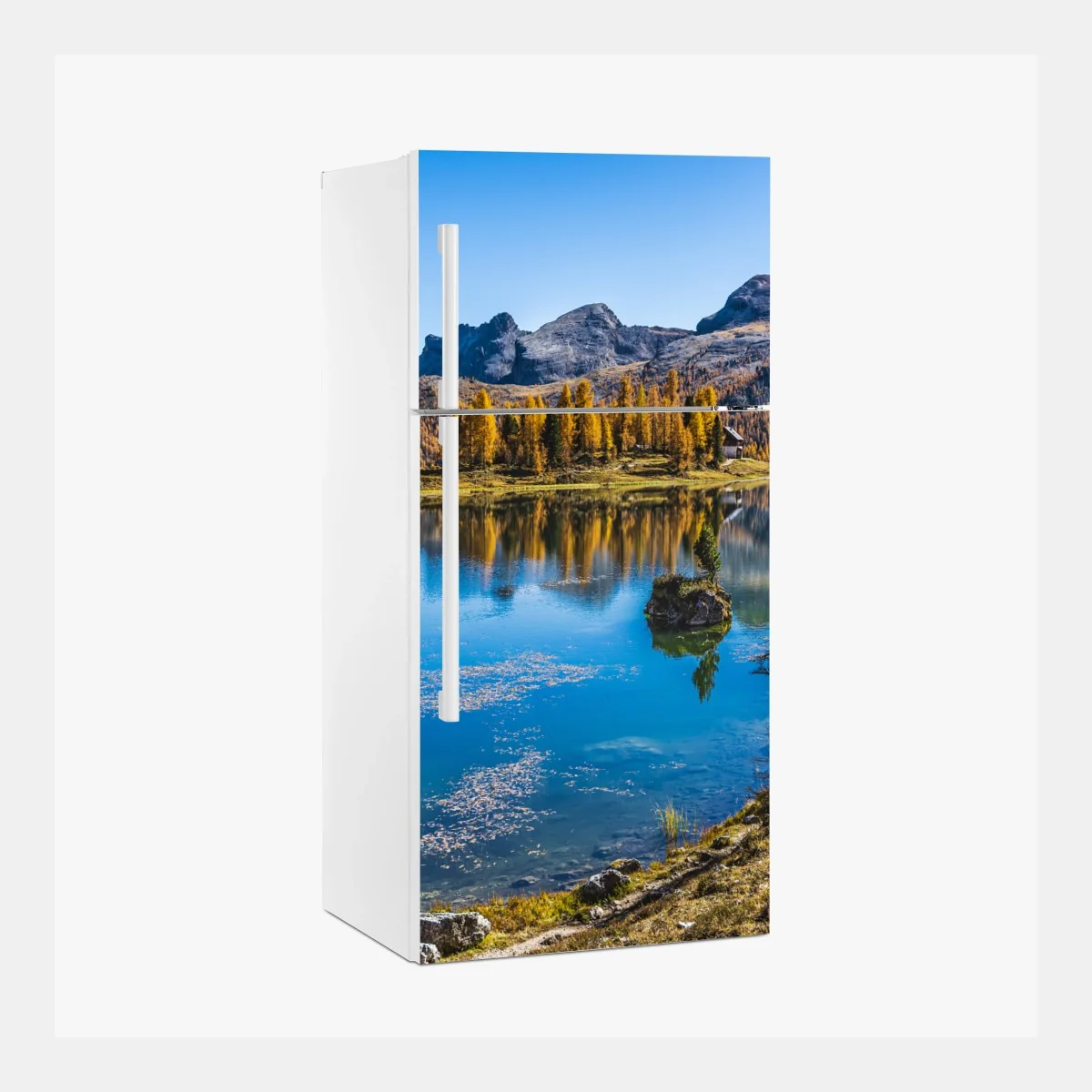 Kühlschrankaufkleber herbstlicher alpensee mit bergreflexion – Wallnifity®