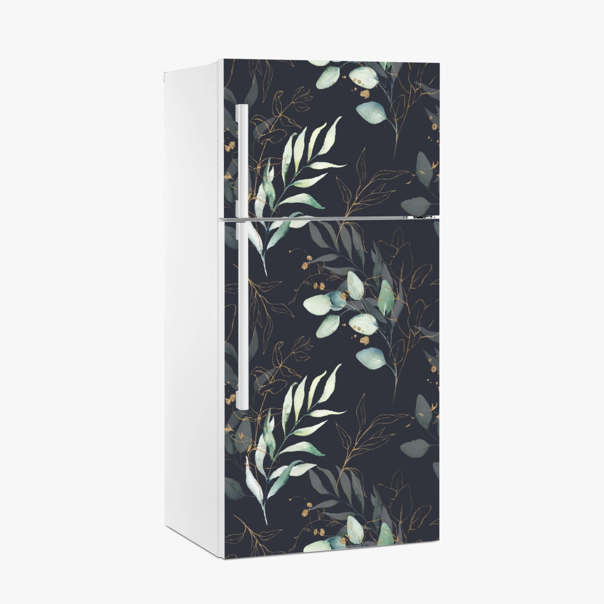 Kühlschrankaufkleber aquarell eukalyptusblätter auf dunklem hintergrund – Wallnifity®