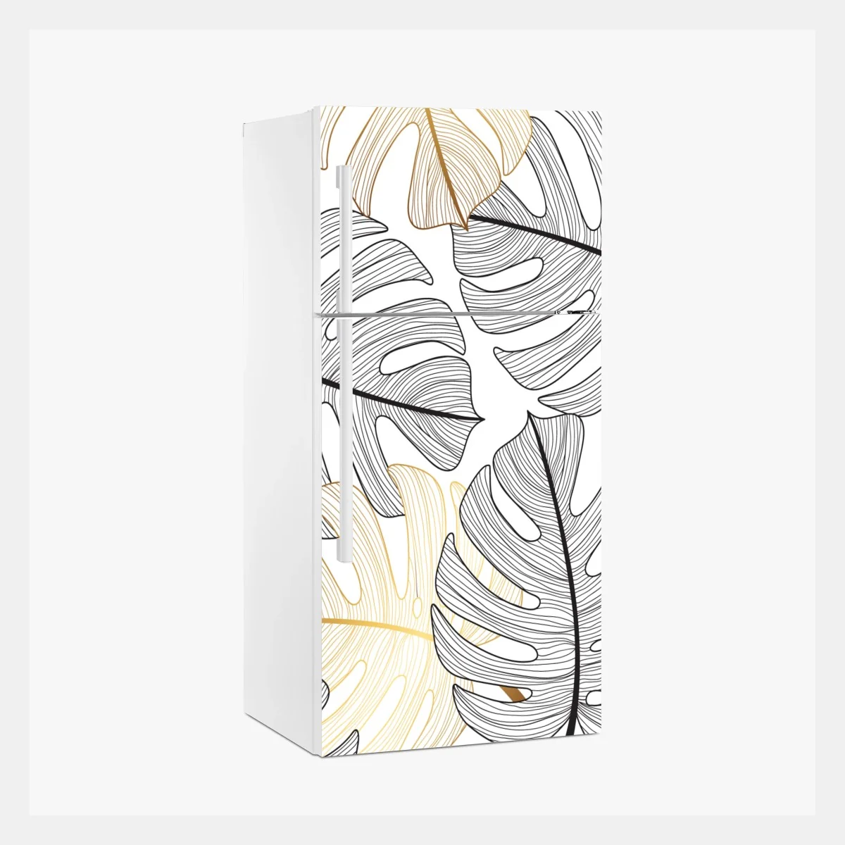 Kühlschrankaufkleber monstera-blattmuster mit goldakzenten – Wallnifity®