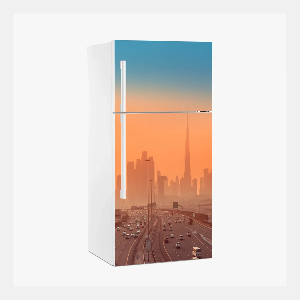 Kühlschrankaufkleber Dubai skyline bei sonnenaufgang – Wallnifity® Kühlschrankaufkleber Dubai skyline bei sonnenaufgang – Wallnifity®