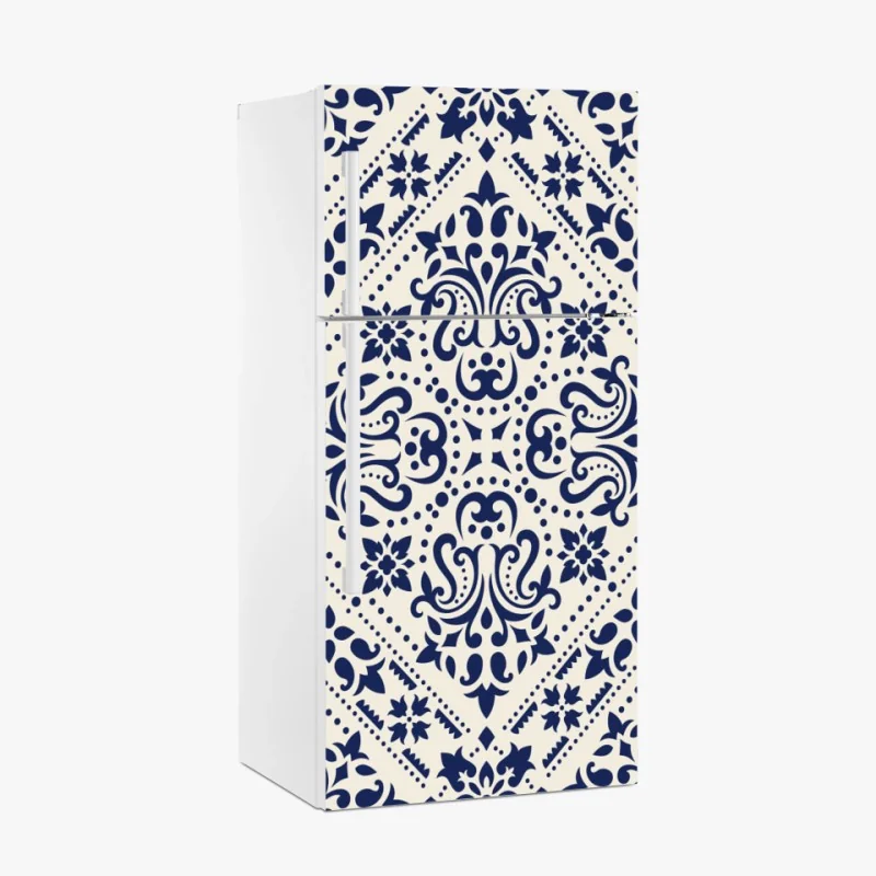 Kühlschrankaufkleber marineblaues damast-fliesenmuster