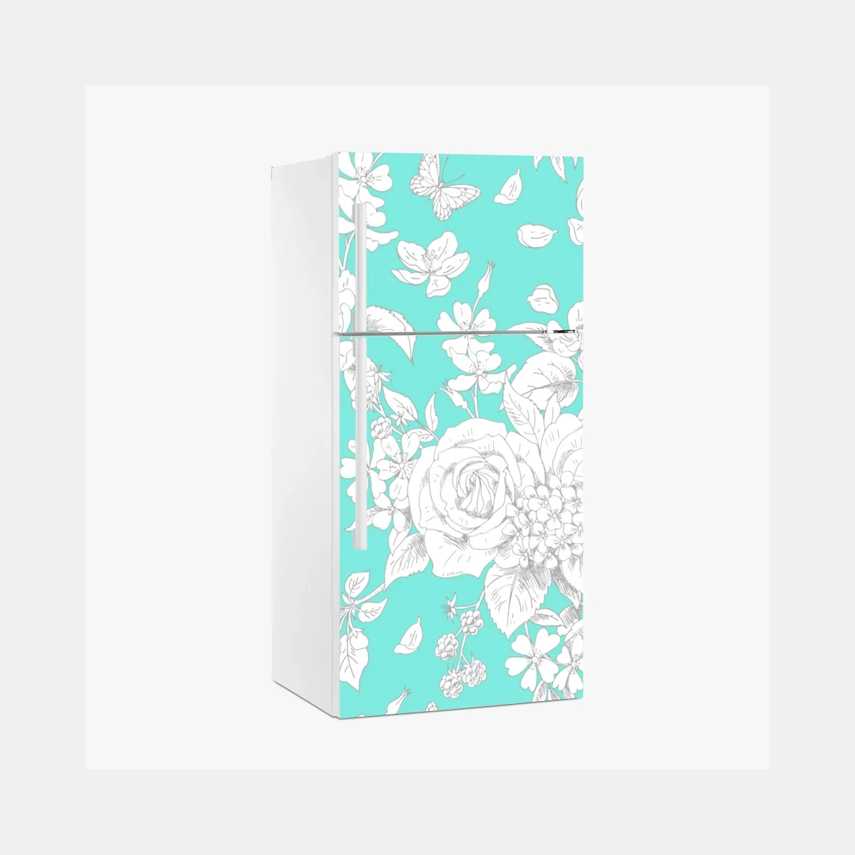 Kühlschrankaufkleber türkis floral muster mit blumen – Wallnifity®