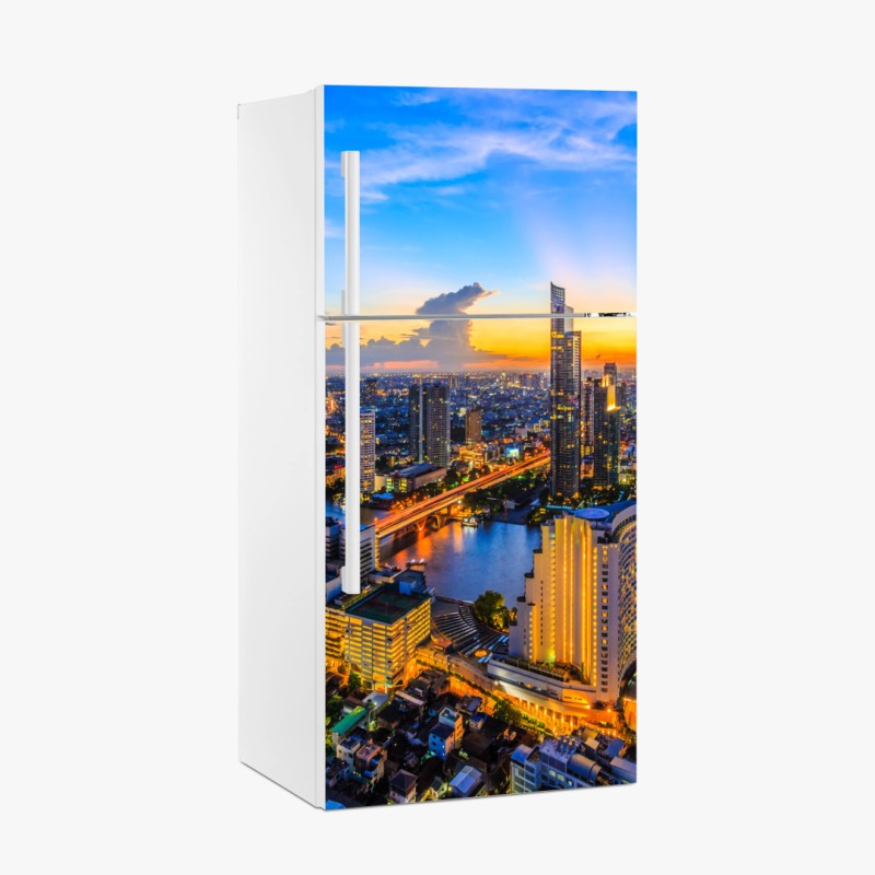 Kühlschrankaufkleber lebendige stadtskyline bei dämmerung