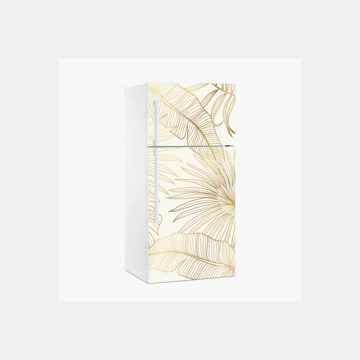 Kühlschrankaufkleber goldene tropische blätter auf beigem hintergrund – Wallnifity® Kühlschrankaufkleber goldene tropische blätter auf beigem hintergrund – Wallnifity®