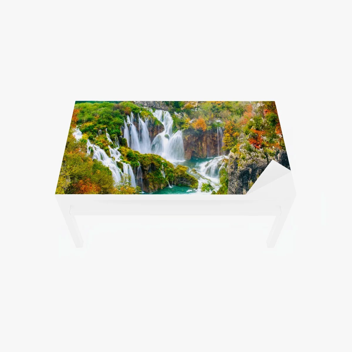 Tischaufkleber und Schreibtischaufkleber türkisfarbener wasserfall im herbst – Wallnifity® Tischaufkleber und Schreibtischaufkleber türkisfarbener wasserfall im herbst – Wallnifity®