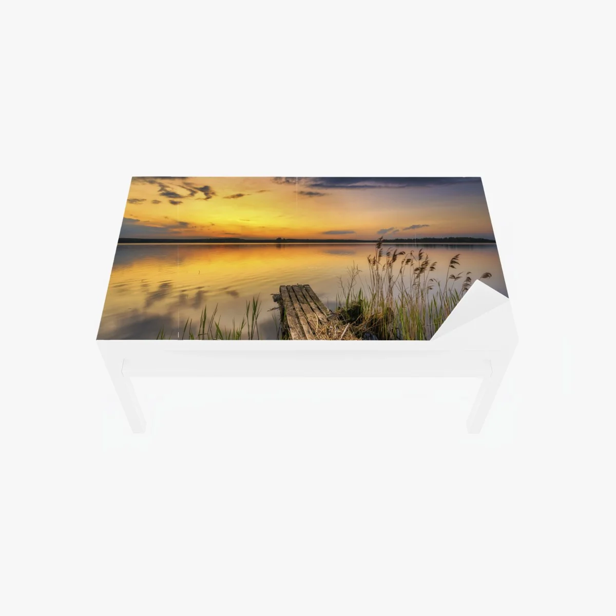 Tischaufkleber und Schreibtischaufkleber goldener sonnenuntergang am see mit steg – Wallnifity®