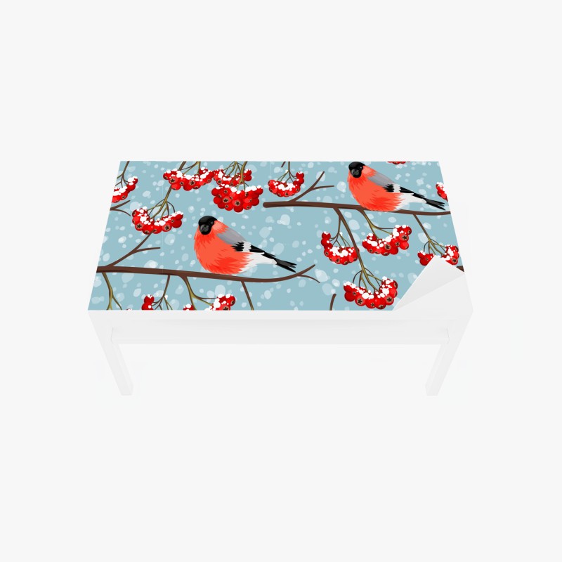Tischaufkleber und Schreibtischaufkleber winterliche gimpel und vogelbeeren - muster