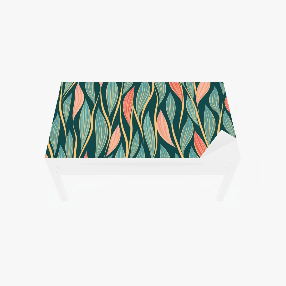 Tischaufkleber und Schreibtischaufkleber botanisches blattmuster in türkis und koralle – Wallnifity®