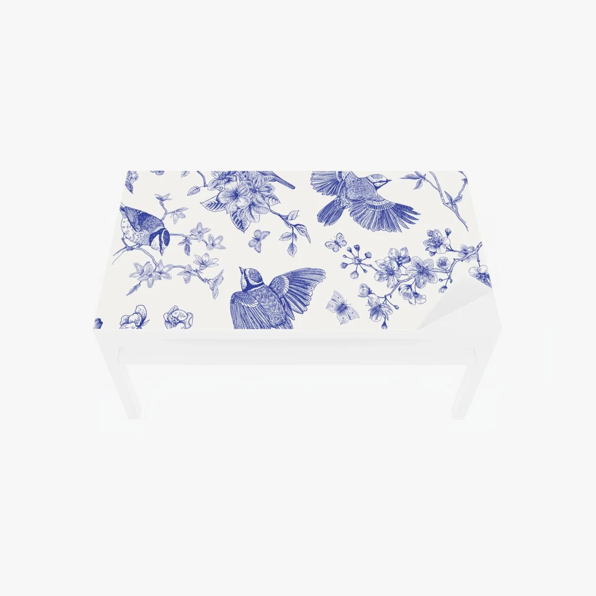 Tischaufkleber und Schreibtischaufkleber blaues muster mit vögeln und blüten im vintage-stil – Wallnifity®