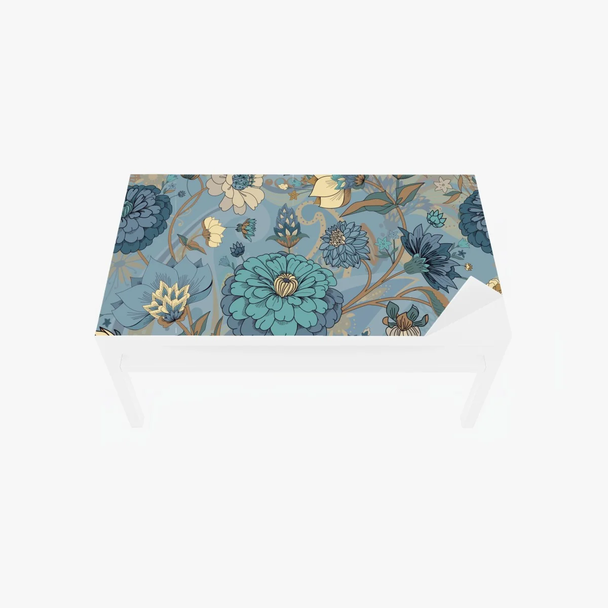 Tischaufkleber und Schreibtischaufkleber vintage-blumenmuster in gedämpften blau- und beigetönen – Wallnifity®