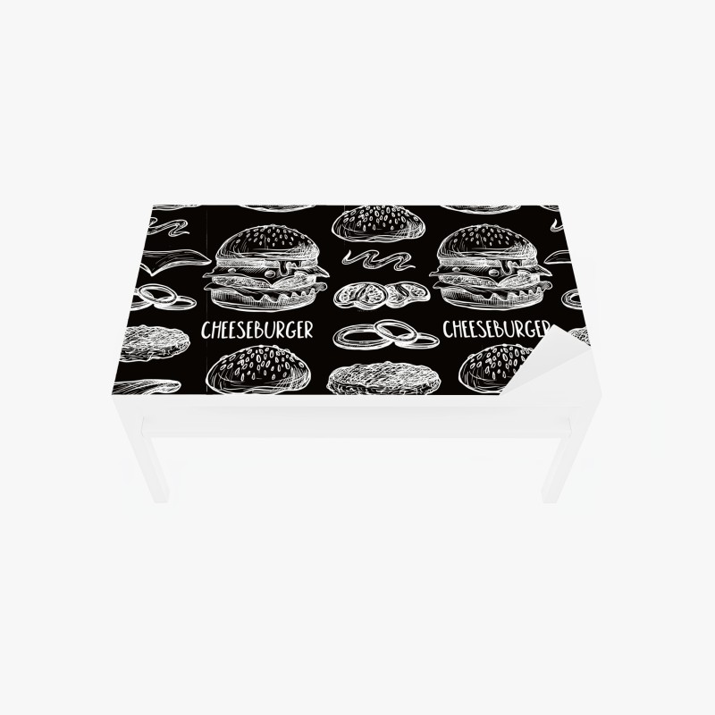 Tischaufkleber und Schreibtischaufkleber handgezeichnetes burger-muster auf schwarzem hintergrund