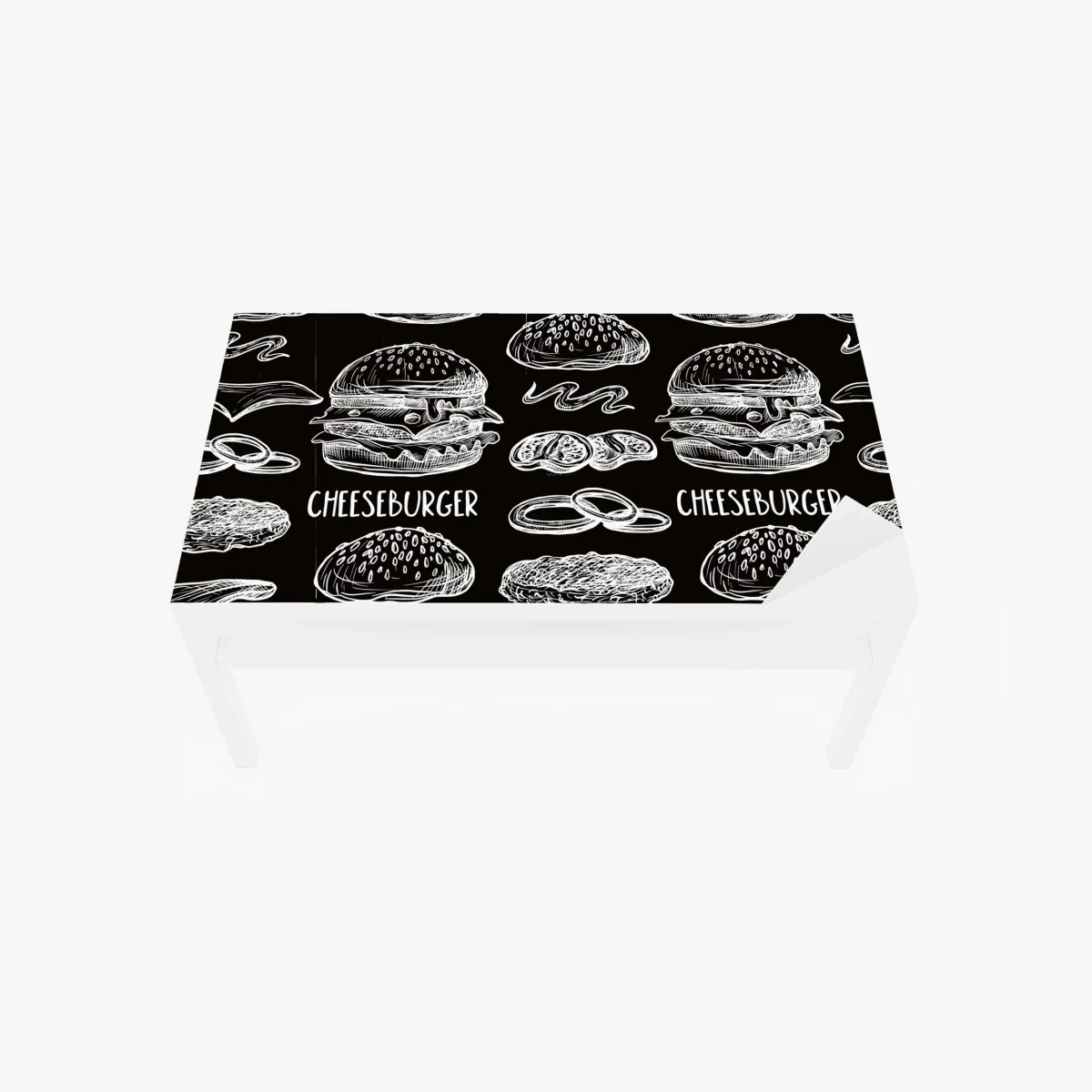 Tischaufkleber und Schreibtischaufkleber handgezeichnetes burger-muster auf schwarzem hintergrund – Wallnifity® Tischaufkleber und Schreibtischaufkleber handgezeichnetes burger-muster auf schwarzem hintergrund – Wallnifity®
