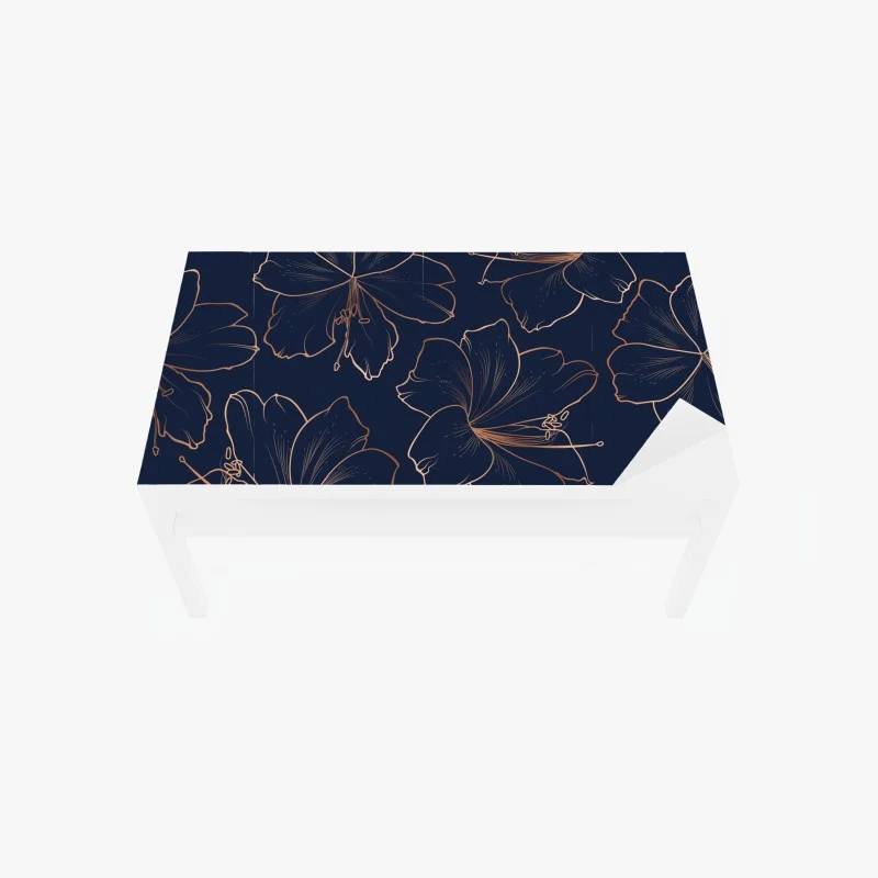 Tischaufkleber und Schreibtischaufkleber dunkelblaues muster mit goldenen blumenkonturen