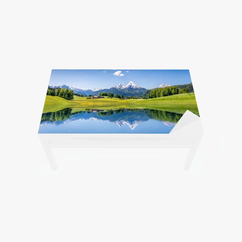 Tischaufkleber und Schreibtischaufkleber alpenpanorama mit spiegelung im see
