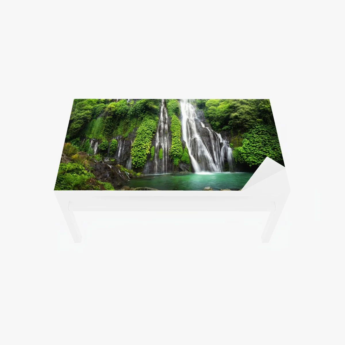 Tischaufkleber und Schreibtischaufkleber ruhiger wasserfall im smaragdgrünen wald – Wallnifity®
