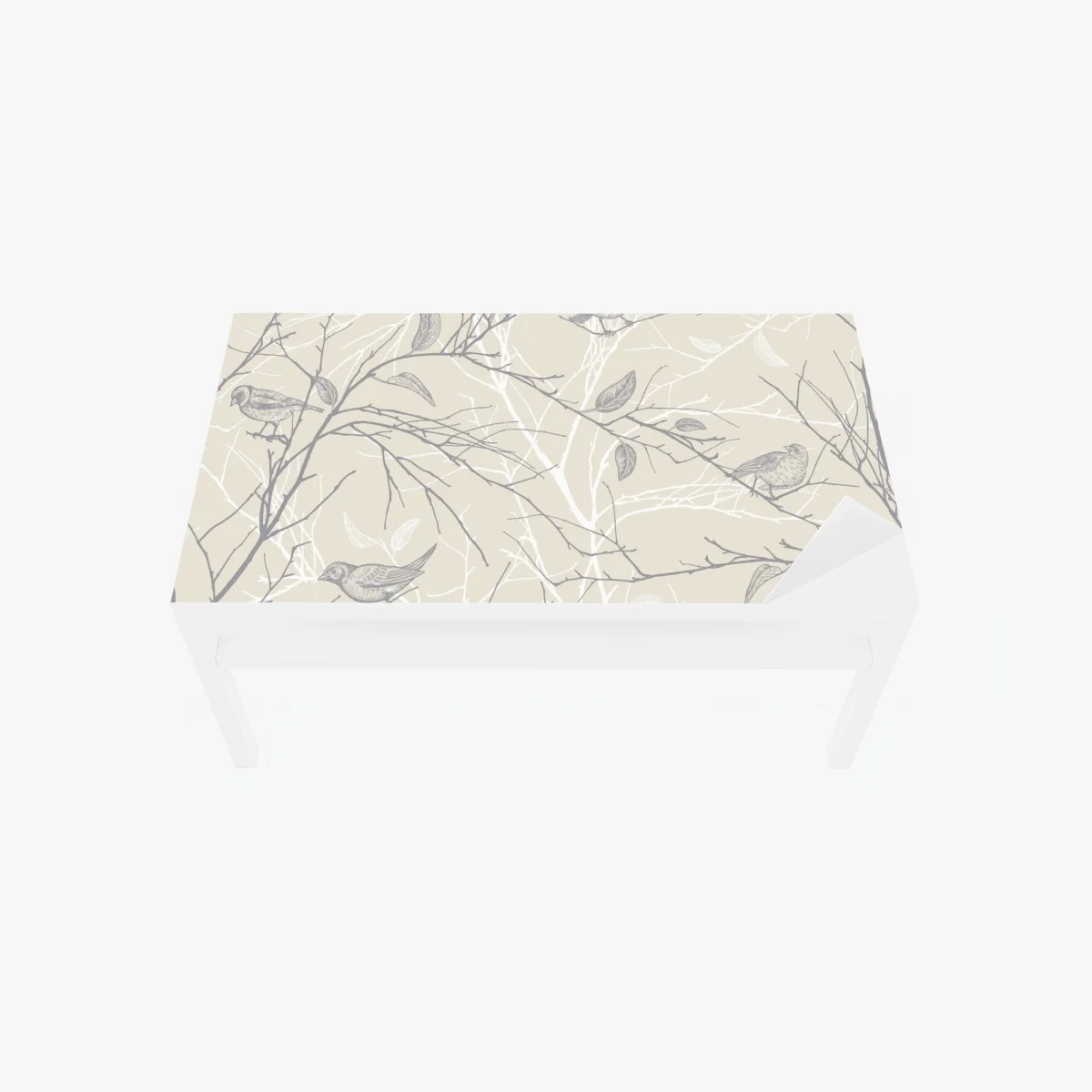 Tischaufkleber und Schreibtischaufkleber zartes beiges muster mit vögeln und ästen – Wallnifity®