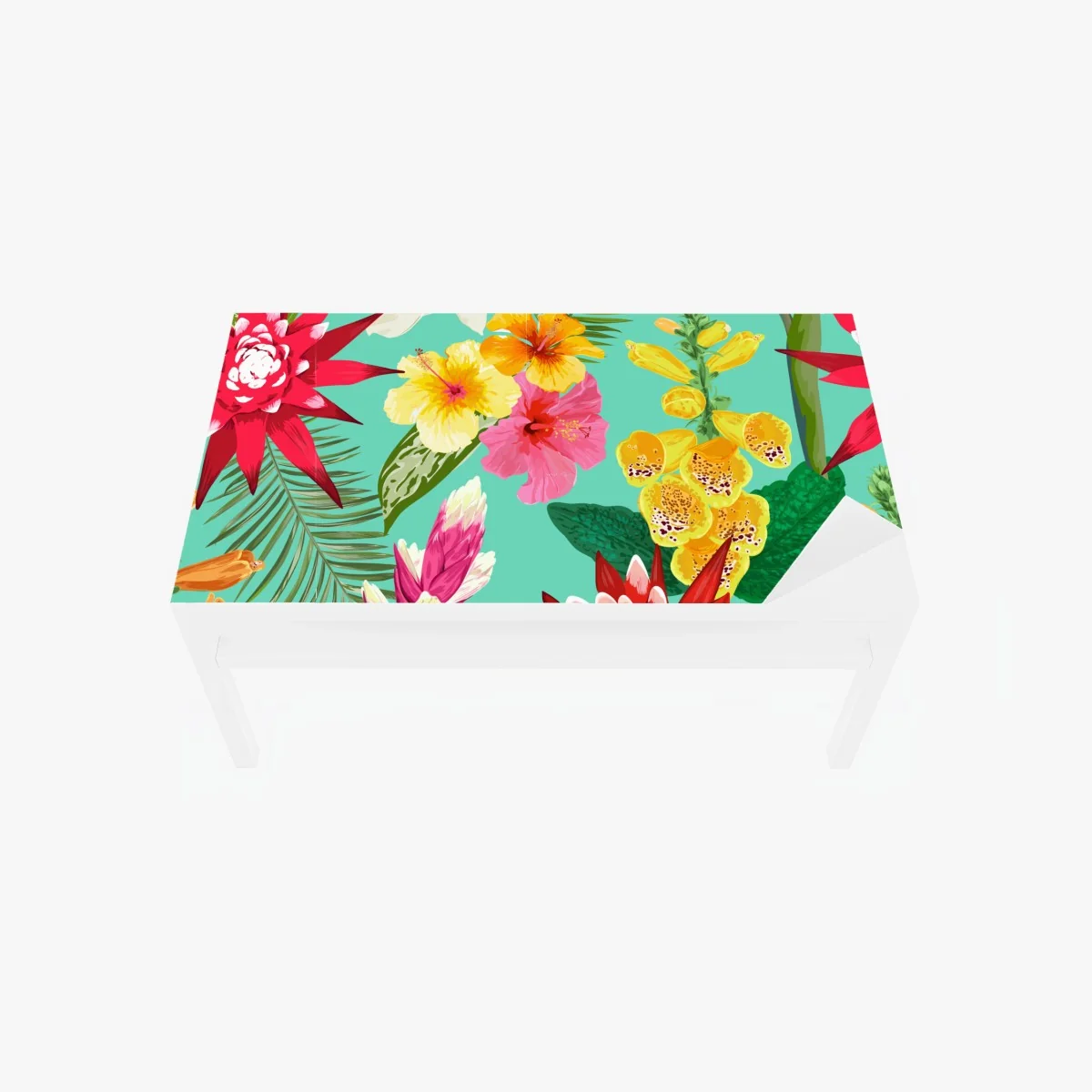 Tischaufkleber und Schreibtischaufkleber tropisches aquarell-blumenmuster mit hibiskus, tigerlilie und paradiesvogelblume – Wallnifity®