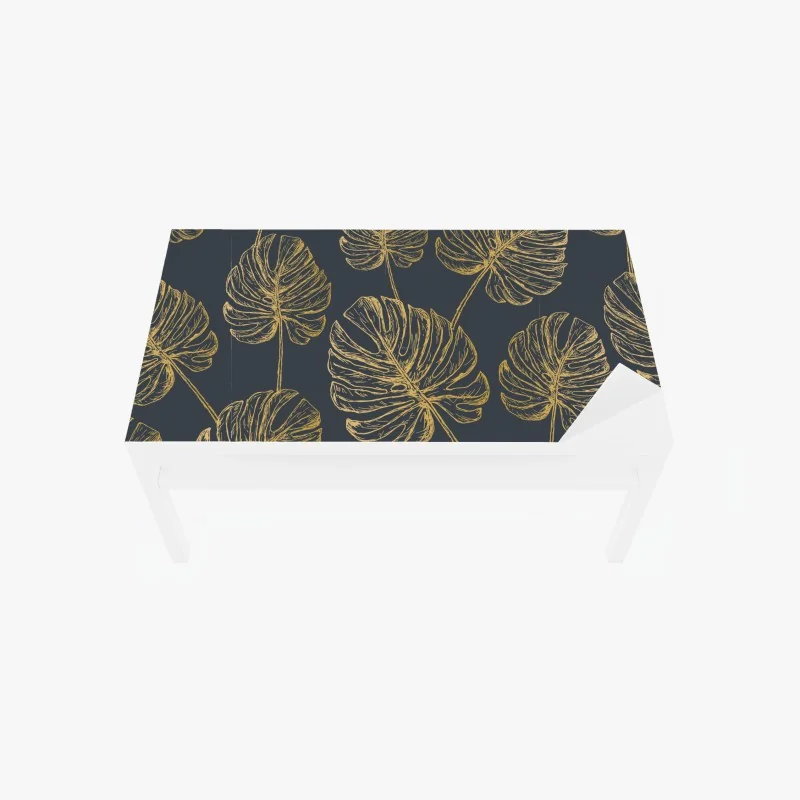 Tischaufkleber und Schreibtischaufkleber goldene monstera-blätter auf dunklem hintergrund