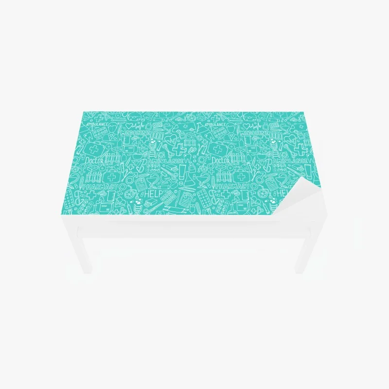 Tischaufkleber und Schreibtischaufkleber türkises nahtloses muster mit medizinischen icons